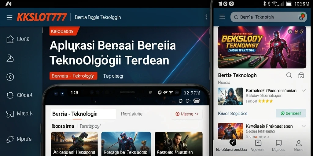 Antarmuka aplikasi KKSLOT777 menampilkan berita teknologi terkini.