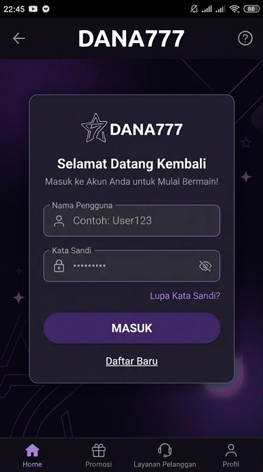 Tampilan halaman login dana777