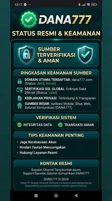 Tampilan kanal resmi dana777